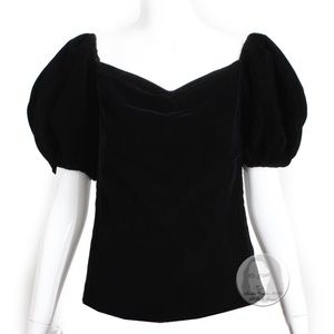 Yves Saint Laurent Blouse Russian Peasant Puffed Sleeve Black Velvet Vintage 38